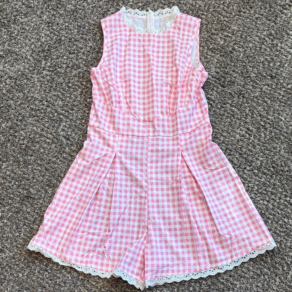 Pink Gingham Sleeveless Jumpsuit